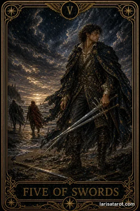 Karte Fünf der Schwerter aus dem Larisa-Deck