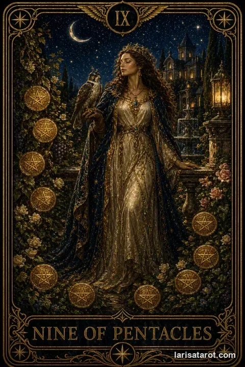Karte Neun der Münzen aus dem Larisa-Deck