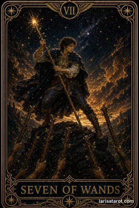Karte Sieben der Stäbe aus dem Larisa-Deck