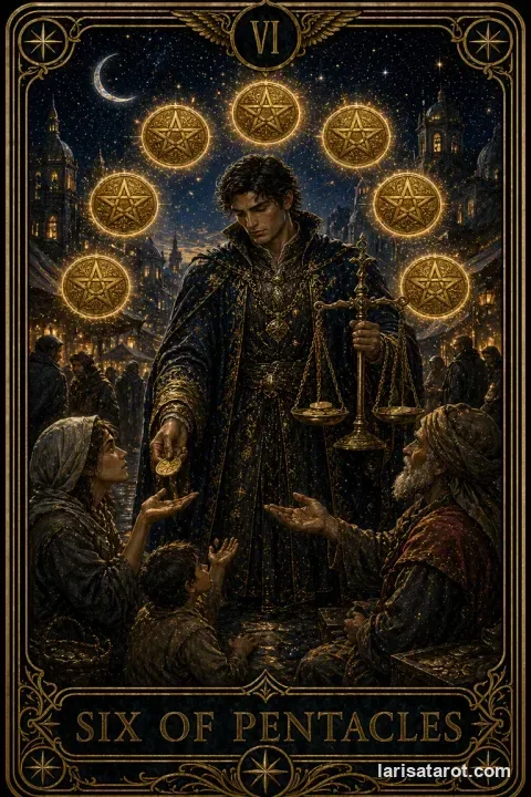 Karte Sechs der Münzen aus dem Larisa-Deck