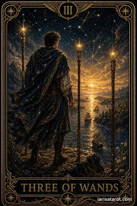 Karte Drei der Stäbe aus dem Larisa-Deck